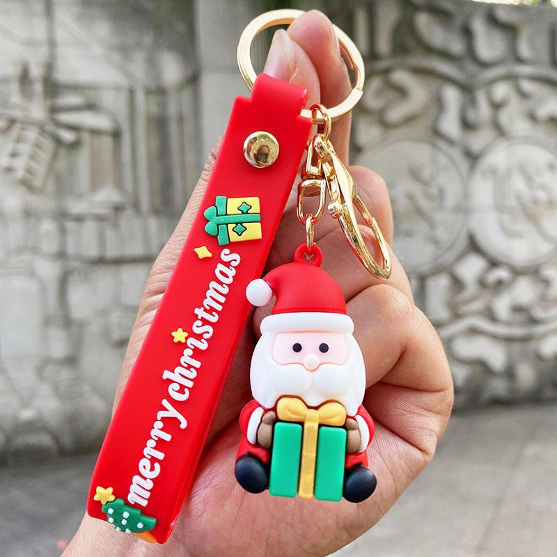 Manejo de nieve de goma suave al por mayor Christmas Santa Claus Keychain